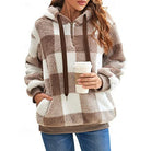 Hoodie Womens Quarter Zip Checkered Soft Fleece Pullover Plus Size