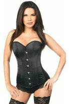 Halloween Black Satin Overbust Corset with Busk Closure for Women