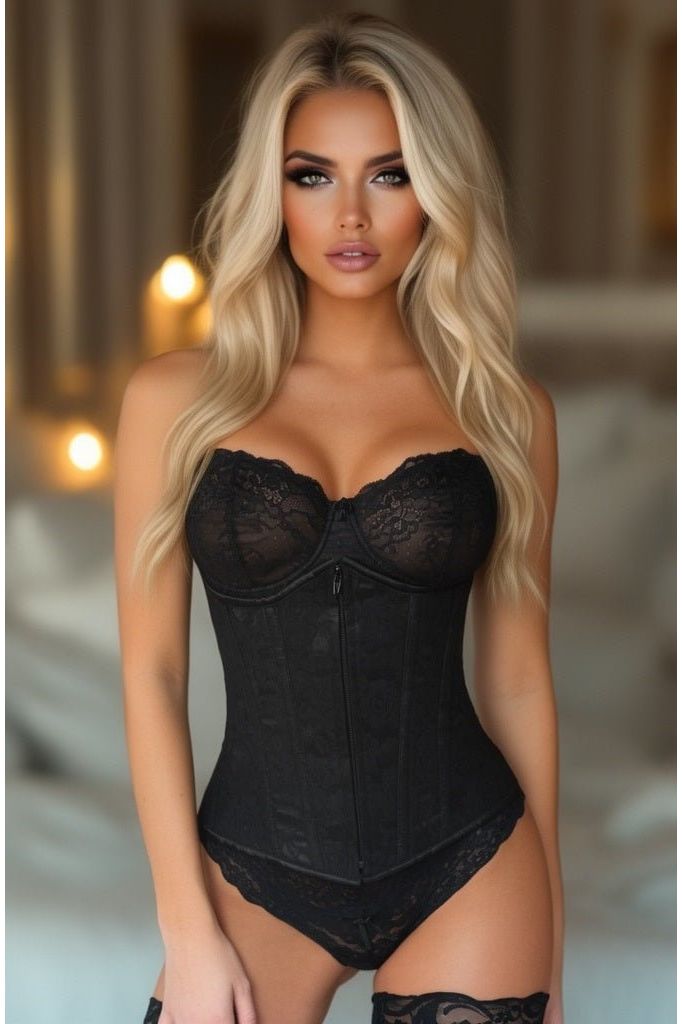 Halloween Black Lace Overlay Underbust Corset for Women