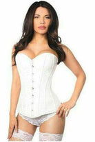 Halloween White Brocade Overbust Corset with Garter Loops for Women