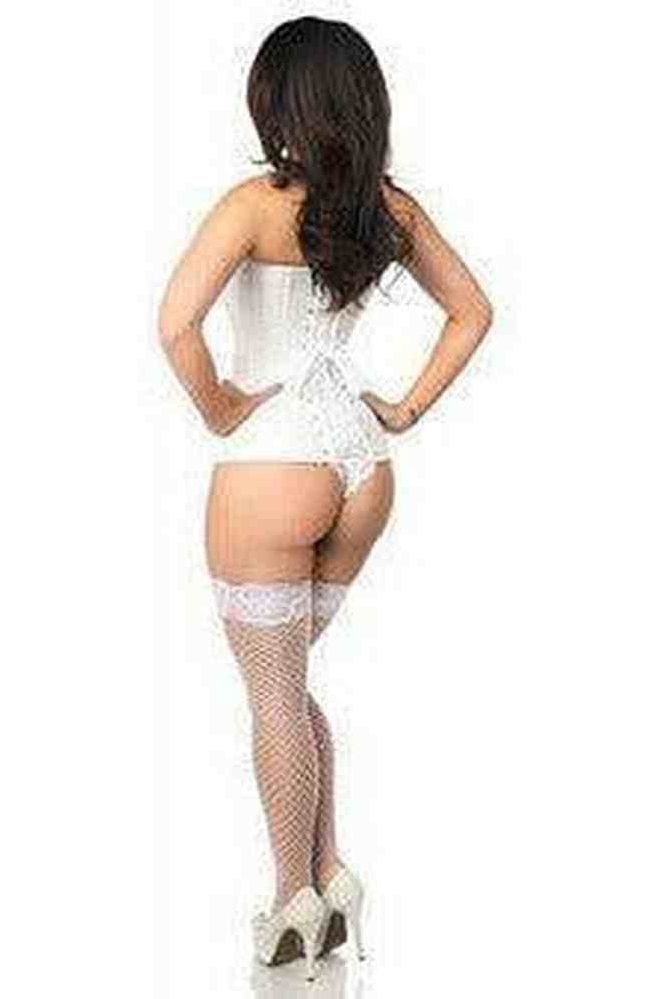 Halloween White Brocade Overbust Corset with Garter Loops for Women