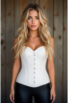 Halloween White Brocade Overbust Corset with Garter Loops for Women