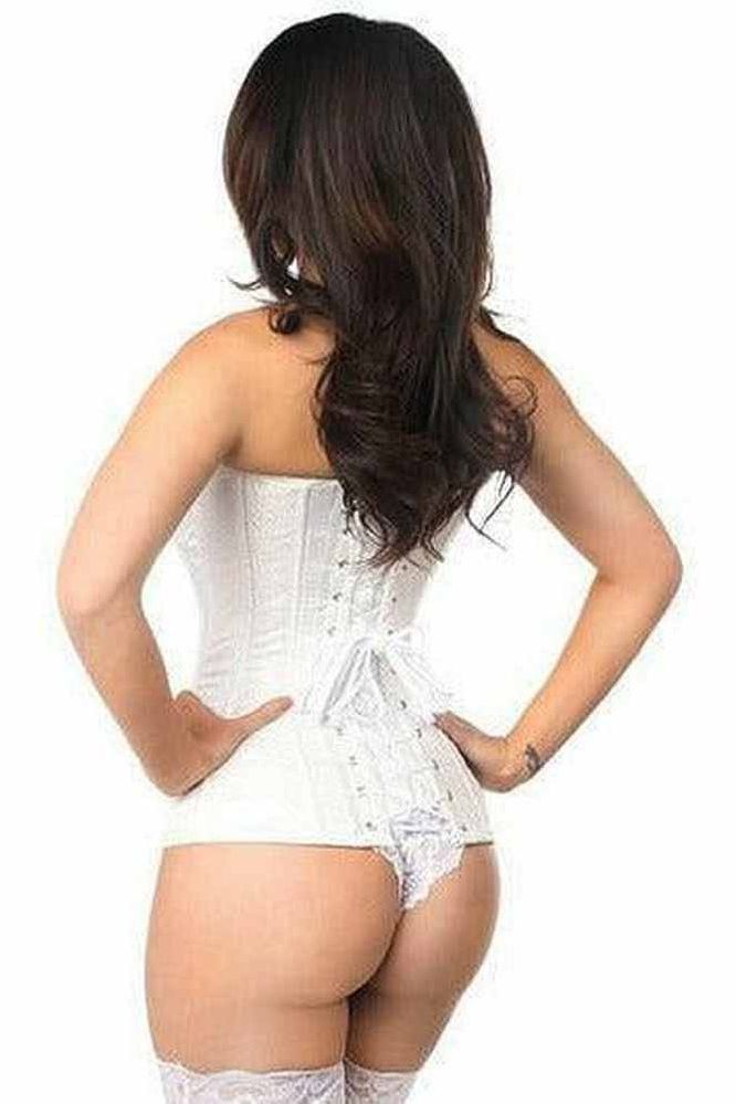 Halloween White Brocade Overbust Corset with Garter Loops for Women