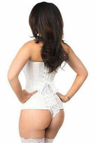 Halloween White Brocade Overbust Corset with Garter Loops for Women