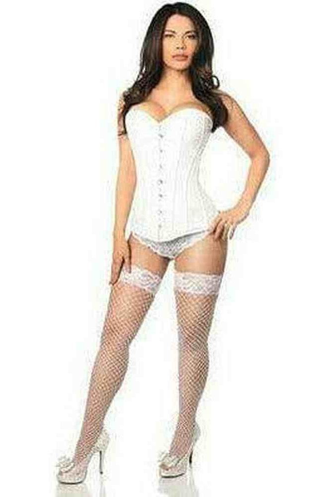 Halloween White Brocade Overbust Corset with Garter Loops for Women