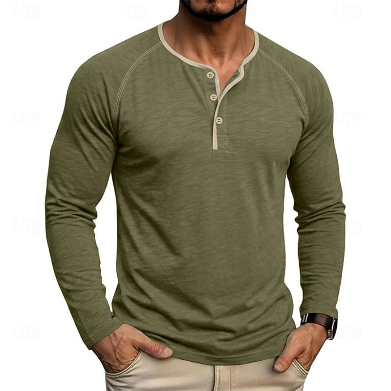 Henley Shirt Mens Classic Button Long Sleeve Cotton Everyday Fit