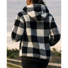 Hoodie Womens Quarter Zip Checkered Soft Fleece Pullover Plus Size