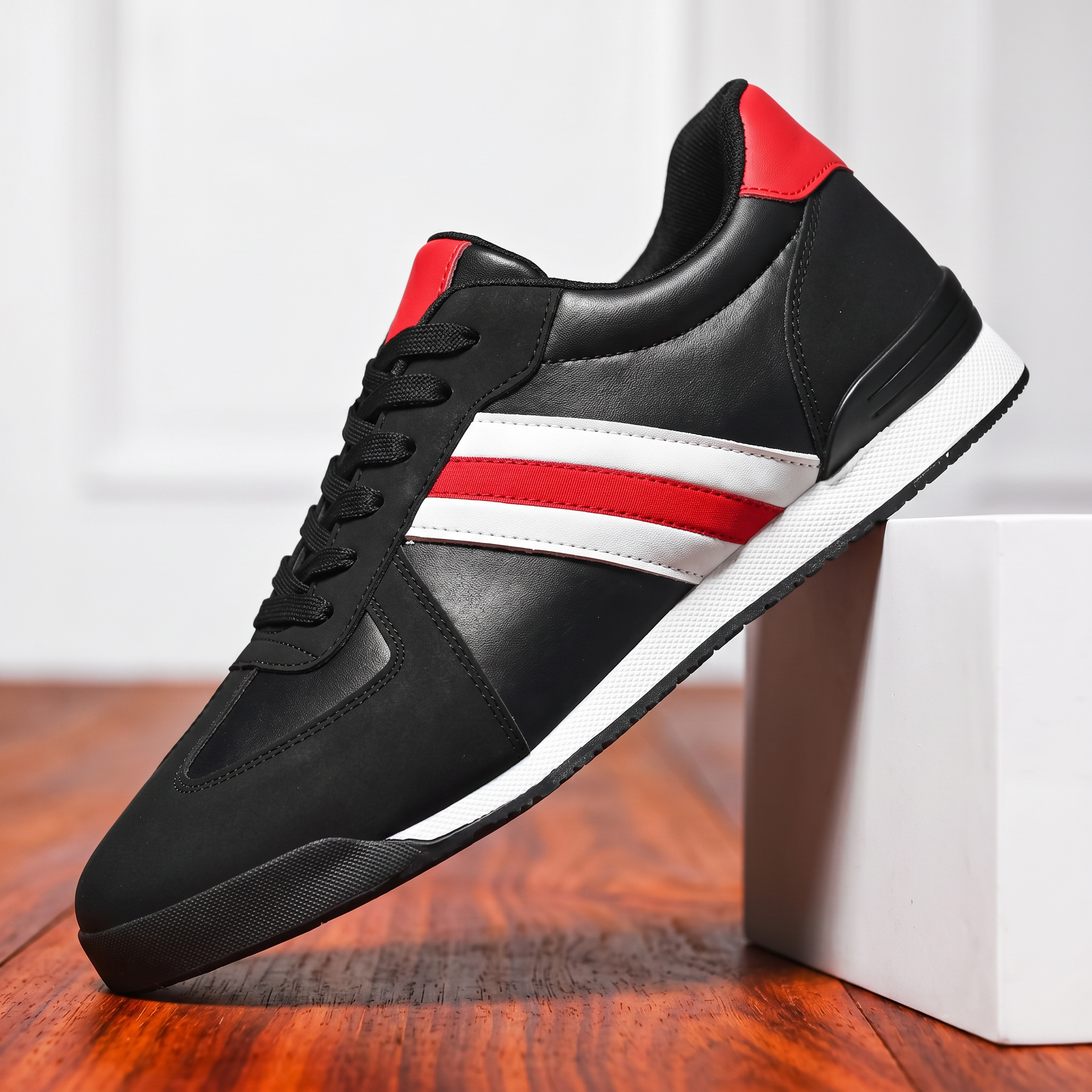 Retro contrast stripe vegan leather sneaker, view 6