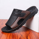 Cushioned wide vamp leather slide sandal in black
