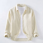 Spread collar linen long sleeve shirt in champagne