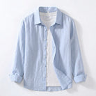 Spread collar linen long sleeve shirt in pastel blue