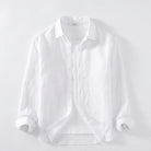 Spread collar linen long sleeve shirt in white