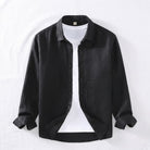 Spread collar linen long sleeve shirt in black