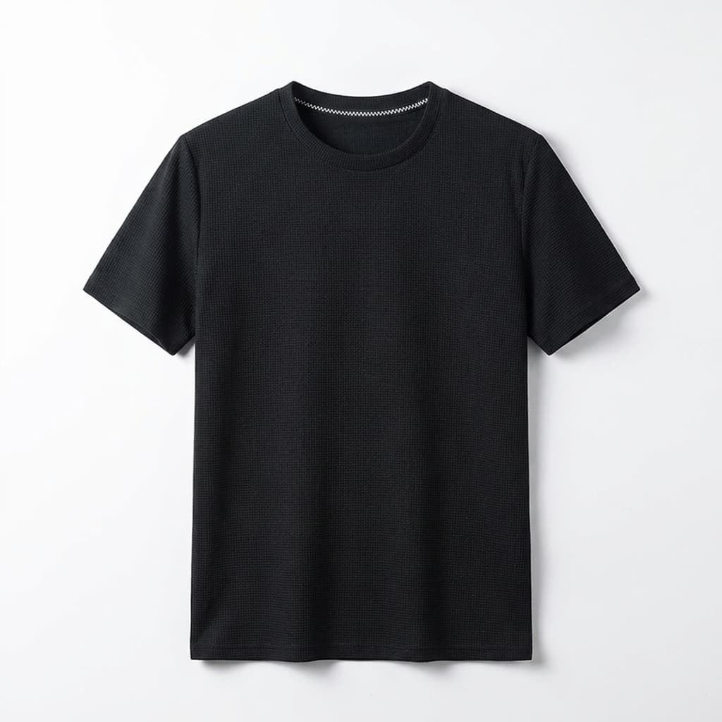 Relaxed waffle knit crew neck tee in black