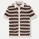 Seventies style ribbed trim crochet shirt in saddle brown