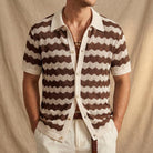 Seventies style ribbed trim crochet shirt, view 5
