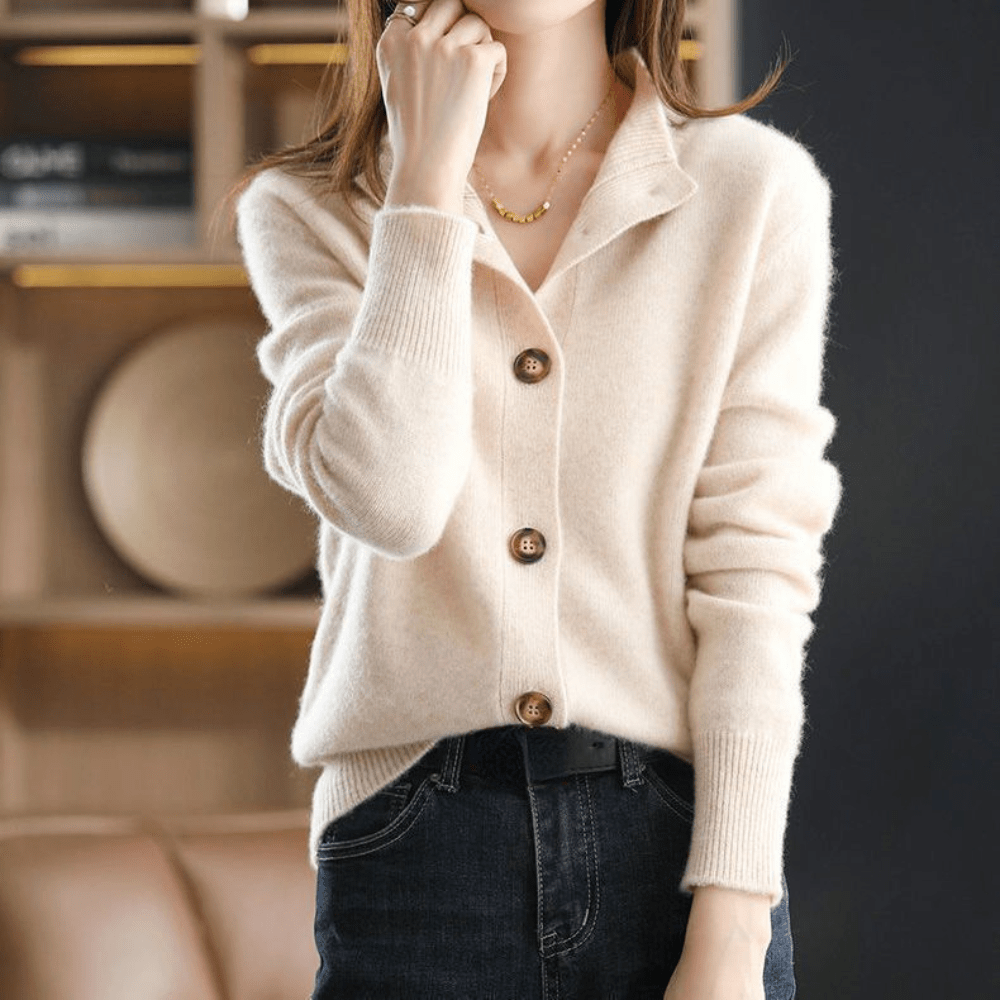 Fall Soft Knit Collared Button Front Cardigan for Women