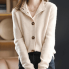 Fall Soft Knit Collared Button Front Cardigan for Women in Beige
