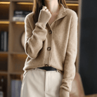 Fall Soft Knit Collared Button Front Cardigan for Women