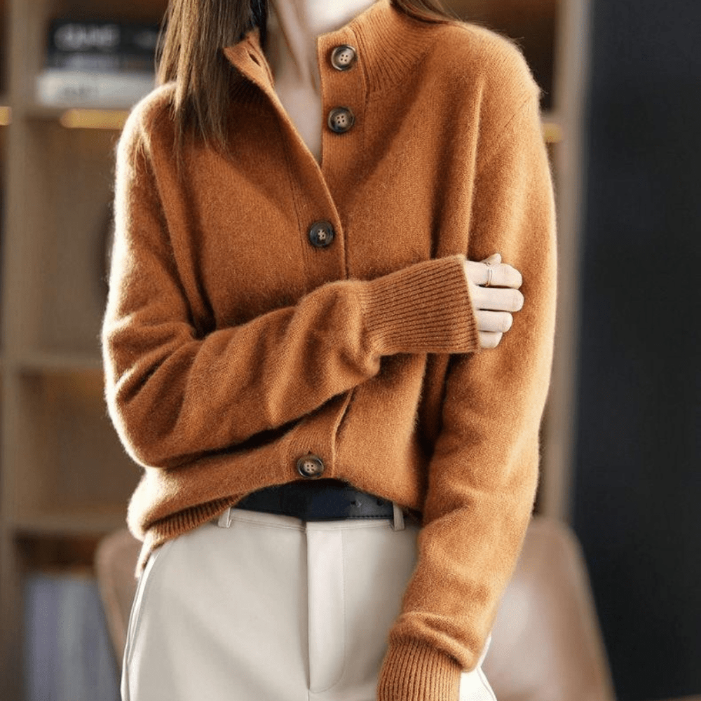 Fall Soft Knit Collared Button Front Cardigan for Women