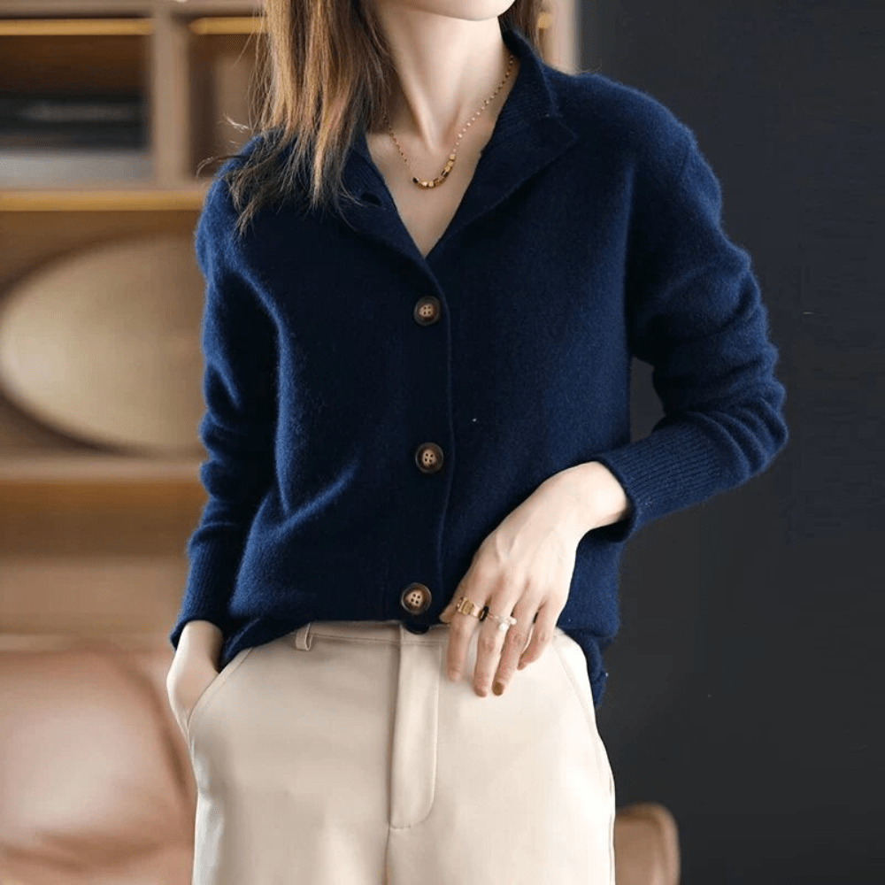 Fall Soft Knit Collared Button Front Cardigan for Women