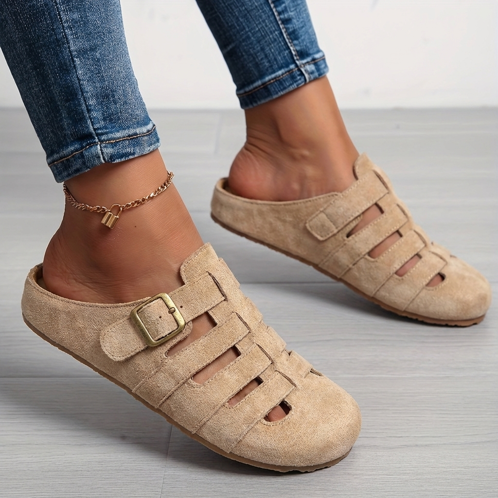 Minimal slip on mule sandal in khaki