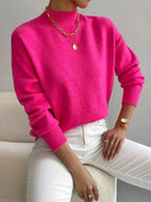 Fall Soft Brushed Knit Mock Neck Sweater for Women in Pink