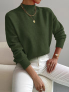 Fall Soft Brushed Knit Mock Neck Sweater for Women in Green