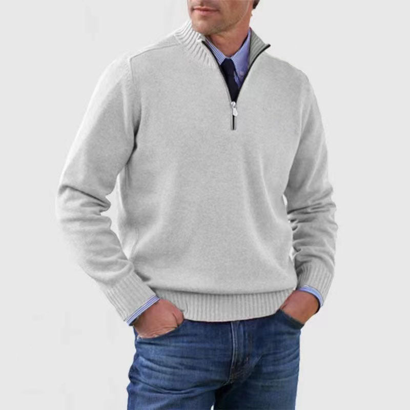 Knit Sweater Mens Half Zip Mock Neck Pullover Long Sleeve Ribbed