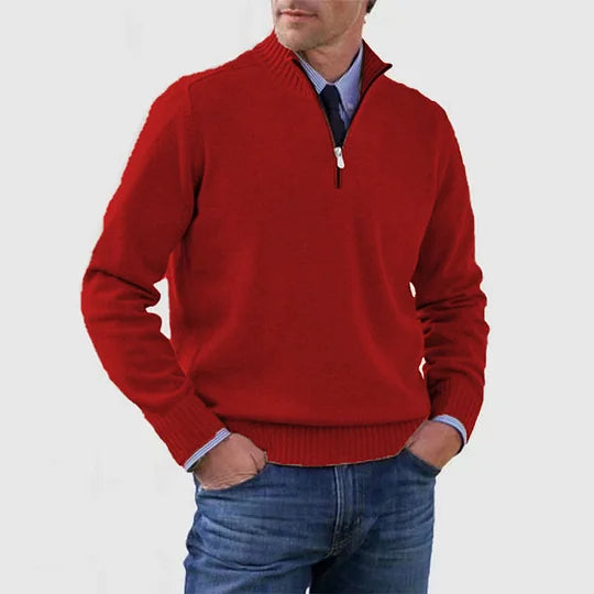 Knit Sweater Mens Half Zip Mock Neck Pullover Long Sleeve Ribbed