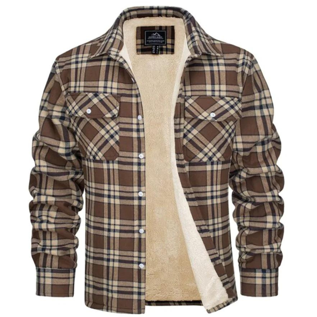Flannel Shirt Jacket Mens Sherpa Lined Plaid Button Front Flap Pockets