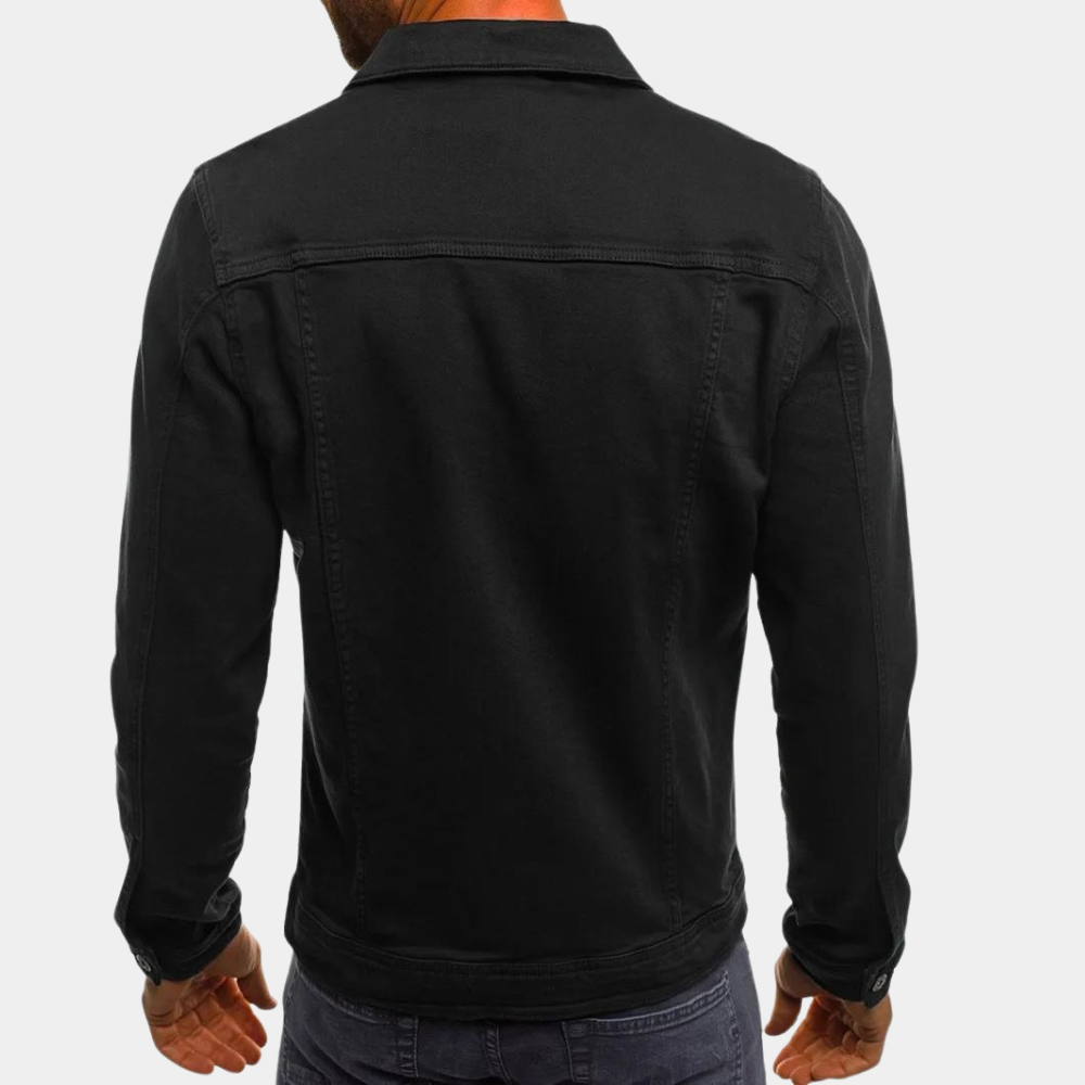 Denim Jacket Mens Trucker Button Front Point Collar Flap Pockets