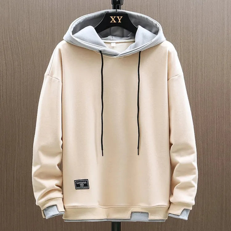 Hoodie Mens Knit Pullover Layered Hood Drawcord Pouch Pocket