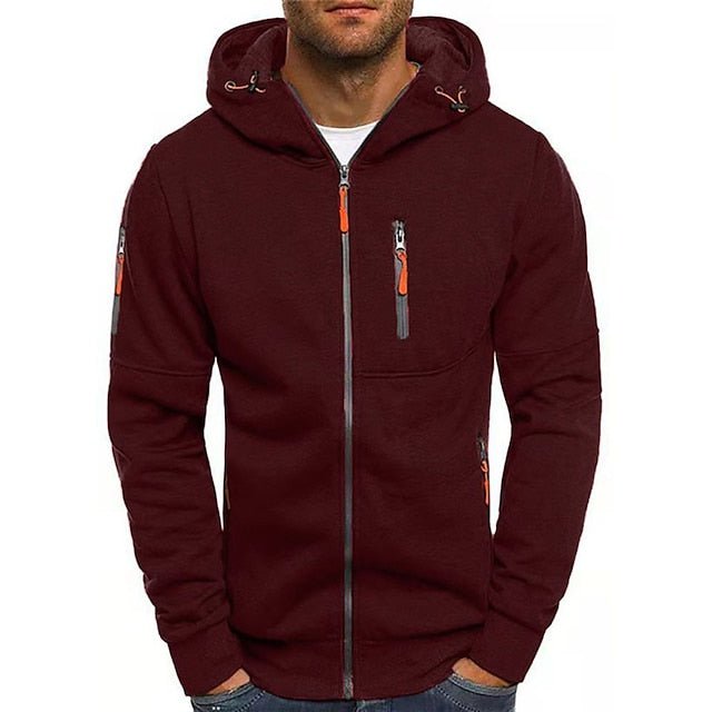 Zip Hoodie Mens Knit Full Zip Standing Hood Zipper Pockets