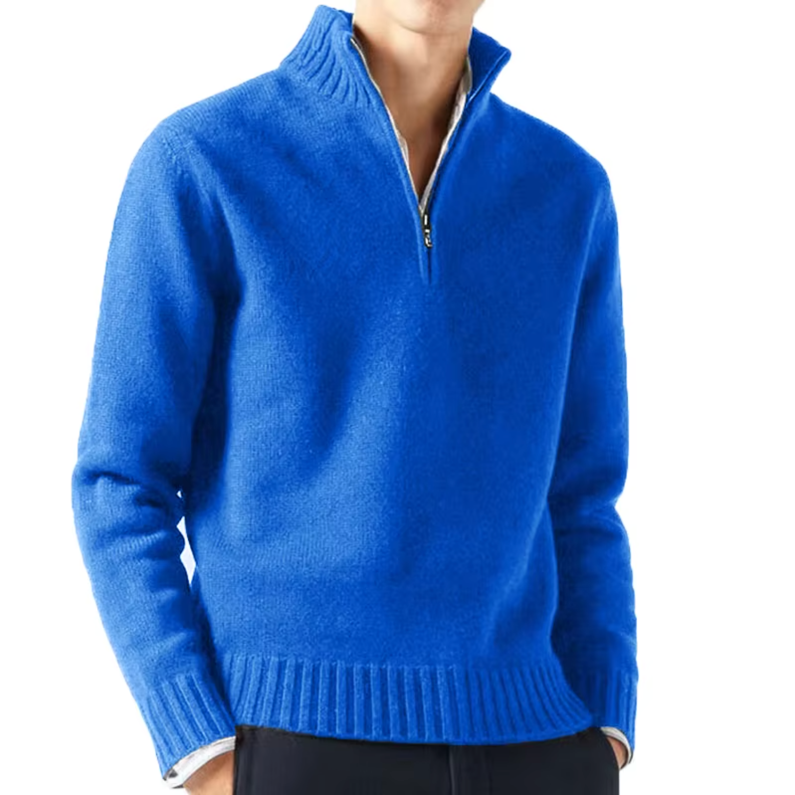 Knit Sweater Mens Half Zip Stand Collar Pullover Long Sleeve Winter