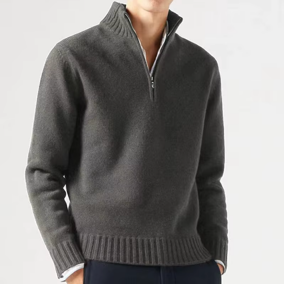 Knit Sweater Mens Half Zip Stand Collar Pullover Long Sleeve Winter