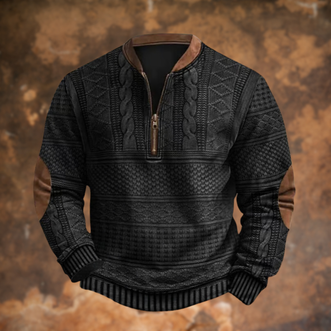 Cable Knit Sweater Mens Quarter Zip Pattern Panel Geometric Pullover