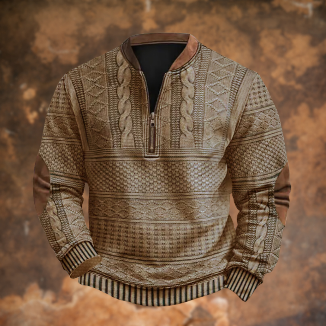 Cable Knit Sweater Mens Quarter Zip Pattern Panel Geometric Pullover