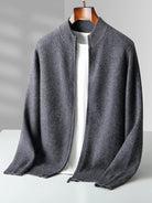 Merino Wool Cardigan Mens Full Zip Mock Neck Plain Knit Layering