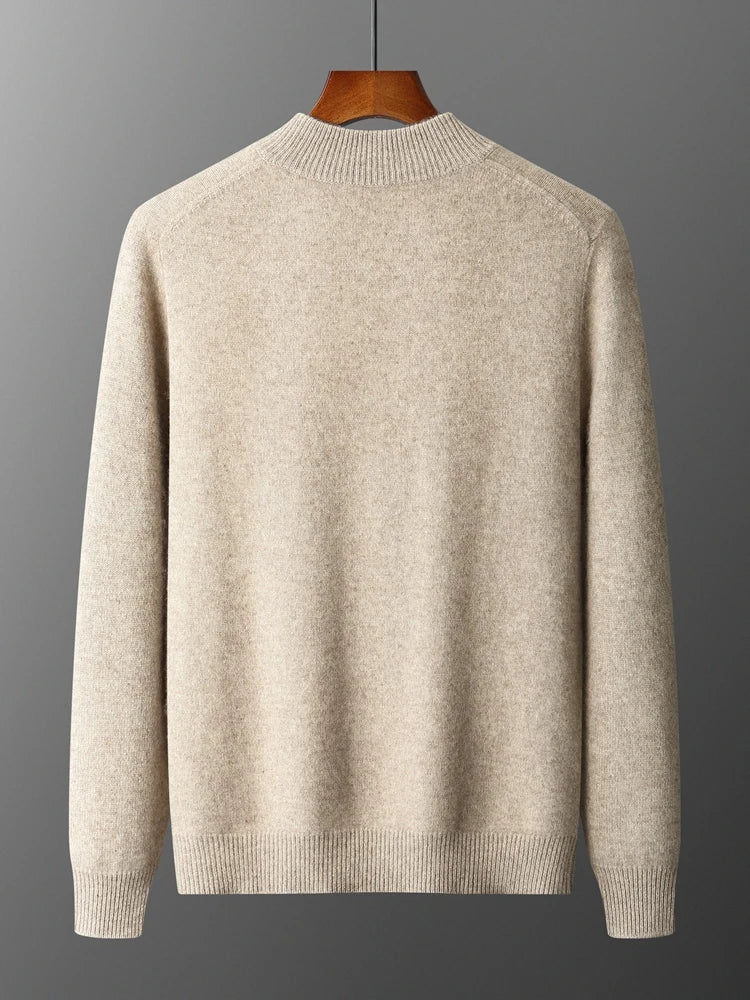Merino Wool Cardigan Mens Full Zip Mock Neck Plain Knit Layering