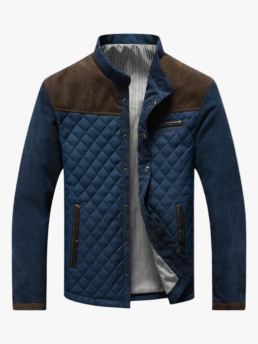 Quilted Jacket Mens Diamond Stand Collar Snap Front Contrast Yoke