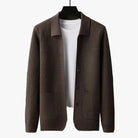 Cardigan Sweater Mens Rib Knit Point Collar Button Front Pockets