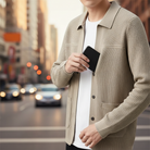 Cardigan Sweater Mens Rib Knit Point Collar Button Front Pockets