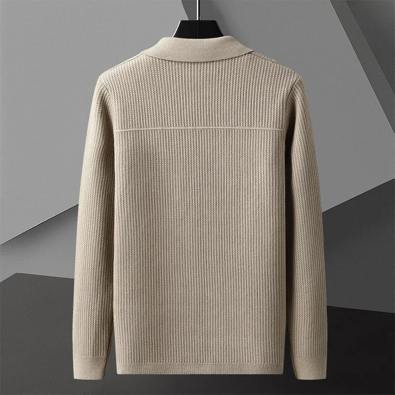 Cardigan Sweater Mens Rib Knit Point Collar Button Front Pockets