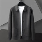 Cardigan Sweater Mens Rib Knit Point Collar Button Front Pockets