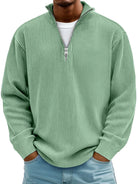 Knit Sweater Mens Ribbed Quarter Zip Stand Collar Ribbed Cuff Daily