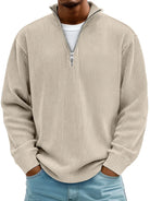 Knit Sweater Mens Ribbed Quarter Zip Stand Collar Ribbed Cuff Daily
