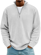 Knit Sweater Mens Ribbed Quarter Zip Stand Collar Ribbed Cuff Daily