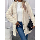 Fleece Jacket Womens Hooded Textured Relaxed Zip Front Soft Warm