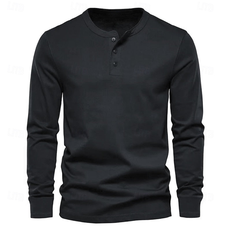 Henley Shirt Mens Long Sleeve Plain Placket Smooth Knit Everyday